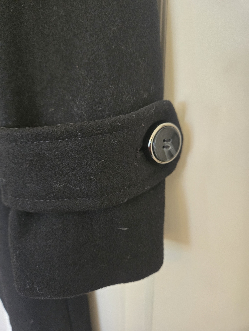 Kenneth Cole Black Wool Blend Peacoat Midi Coat Buckle Detail - Picture 5 of 8